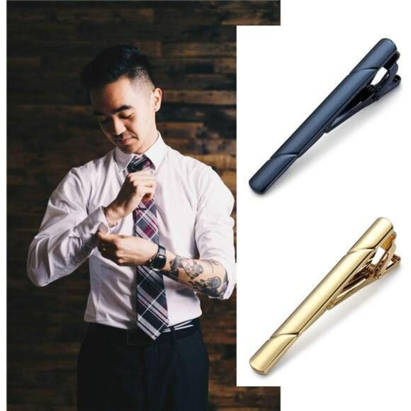 Men Tie Clip Set Black Gold Silver Blue Tie Bar Accessories for Wedding Business - Picture 4 of 7